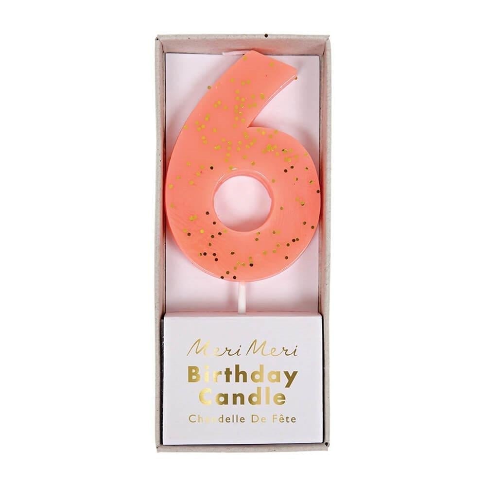 Meri Meri - Coral Number 6 Candle - 6 Numara Mercan Mum