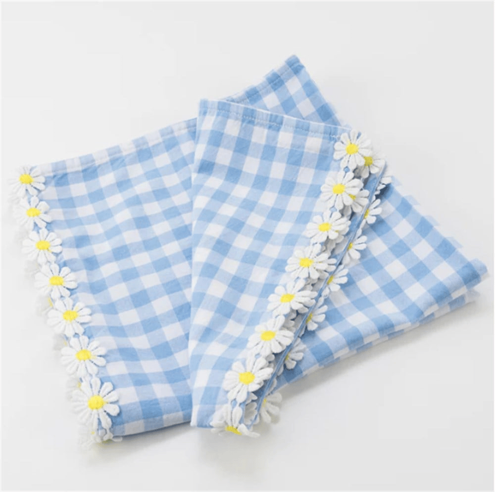 Meri Meri - Daisy Edge Gingham Napkins - Papatya Detaylı Pötikare Kumaş Peçeteler - 4'Lü