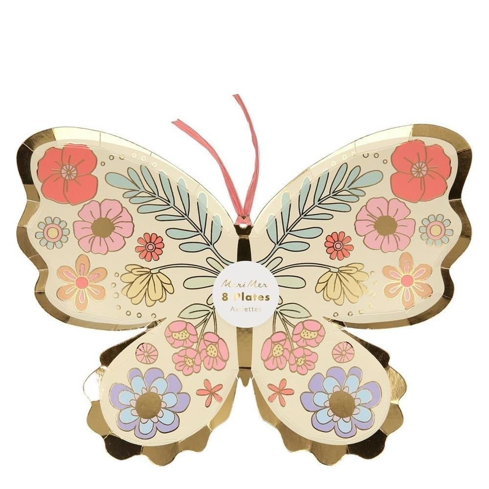 Meri Meri - Floral Butterfly Plates - Çiçekli Kelebek Tabak - 8'Li
