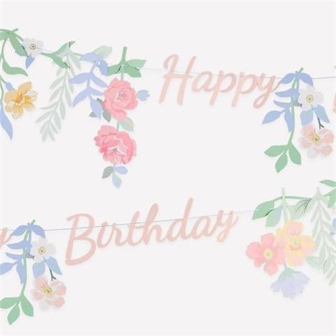 Meri Meri - Floral Happy Birthday Garland - Çiçekli Happy Birthday Asılan Süs