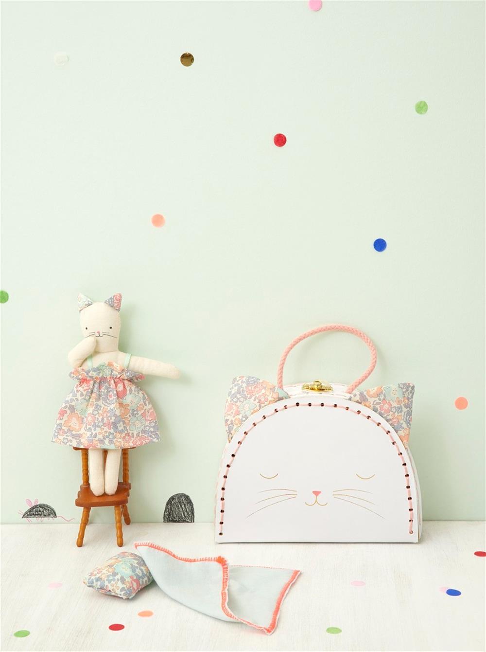 Meri Meri - Floral Kitty Mini Suitcase Doll - Mini Çiçekli Kedi Oyuncaklı Çanta