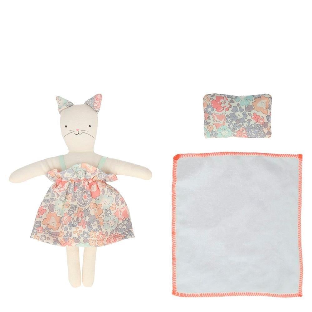 Meri Meri - Floral Kitty Mini Suitcase Doll - Mini Çiçekli Kedi Oyuncaklı Çanta