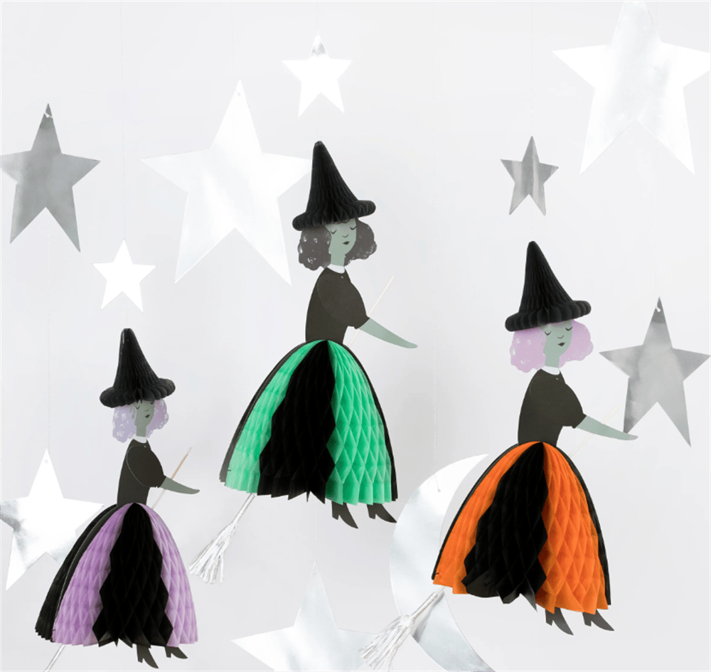 Meri Meri - Flying Honeycomb Witch Decorations - Uçan Cadılar Asılan Süs (3'Lü)