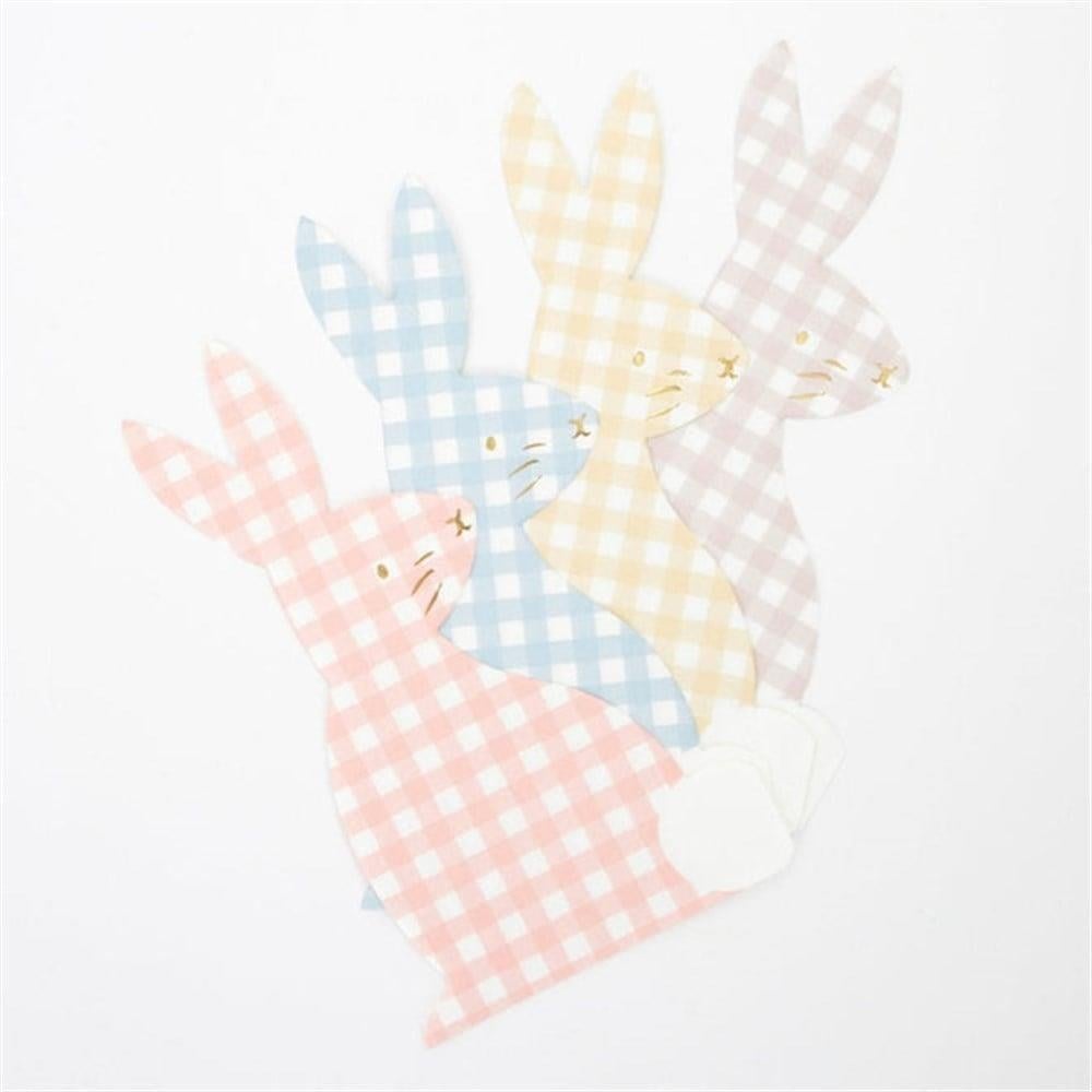 Meri Meri - Gingham Bunny Napkins - Damalı Tavşan Peçeteler - 16'Lı