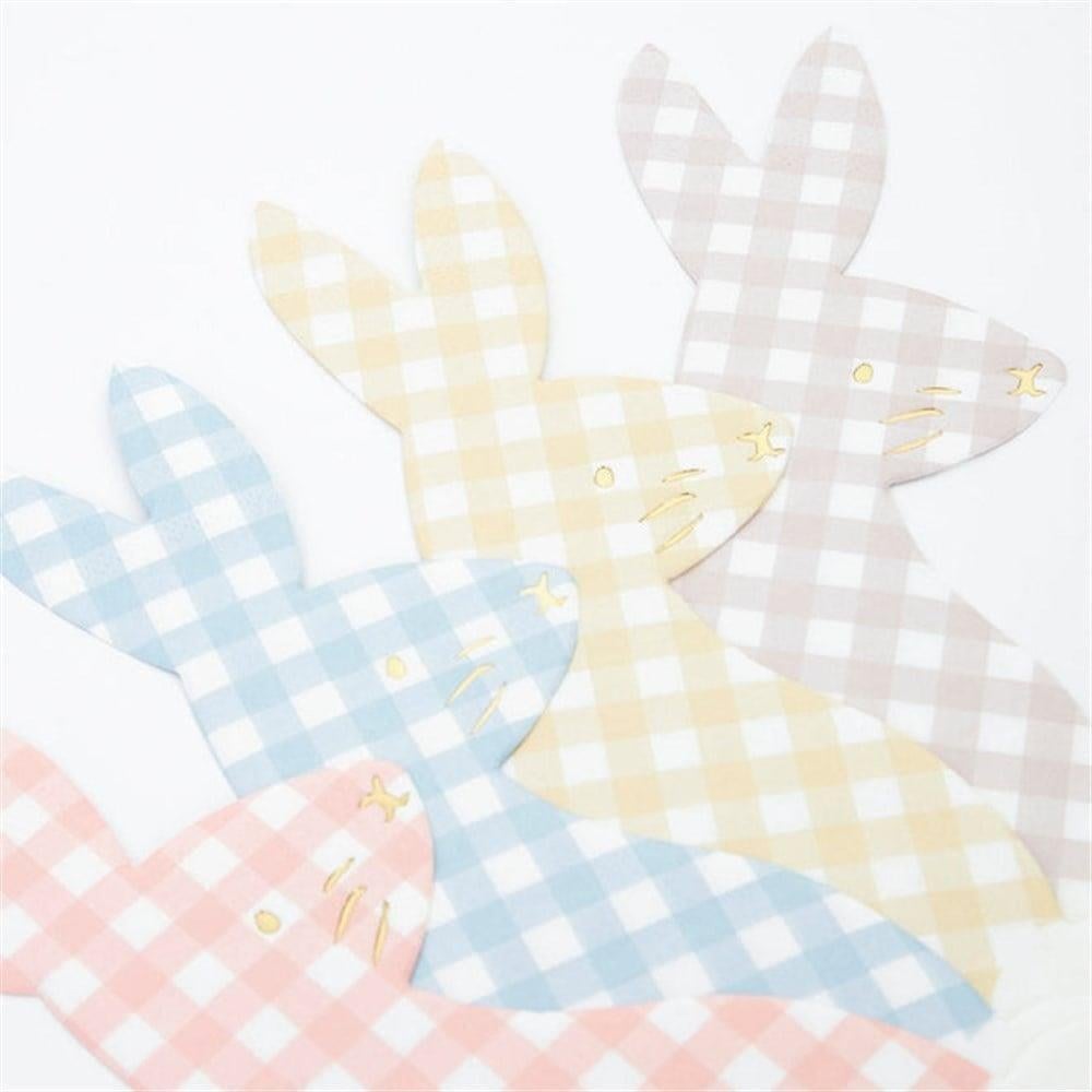 Meri Meri - Gingham Bunny Napkins - Damalı Tavşan Peçeteler - 16'Lı