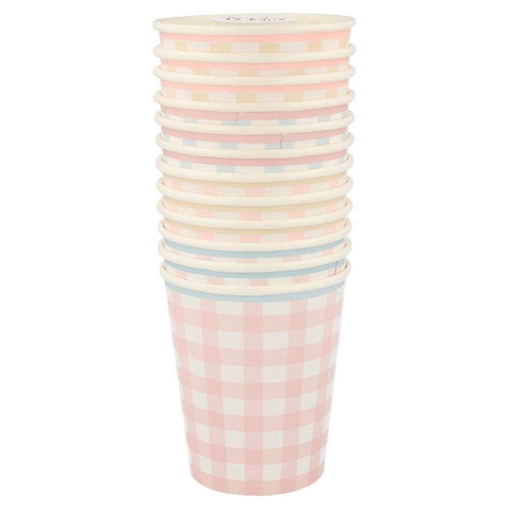 Meri Meri - Gingham Cups - Damalı Bardaklar - 12'Li