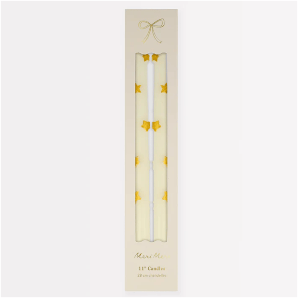 Meri Meri - Gold Star Taper Candle - Altın Yıldız Detaylı Mumlar (2'Li)