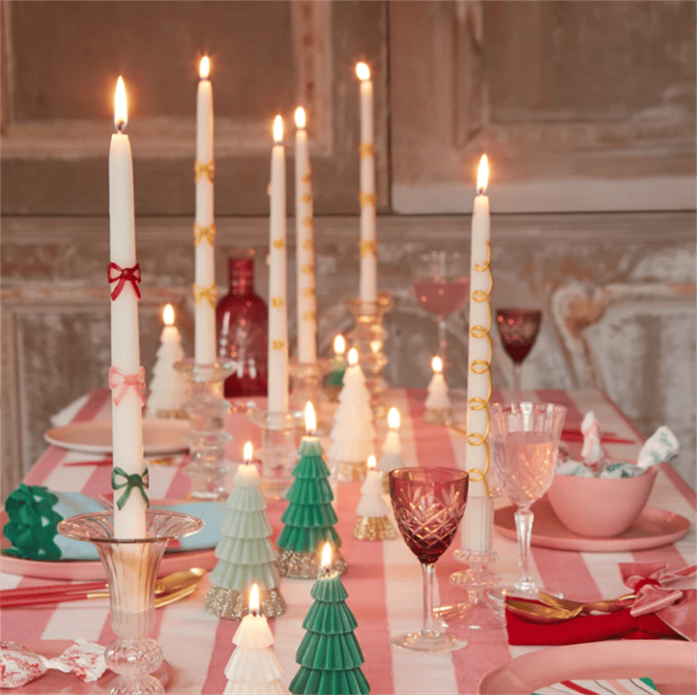 Meri Meri - Gold Star Taper Candle - Altın Yıldız Detaylı Mumlar (2'Li)