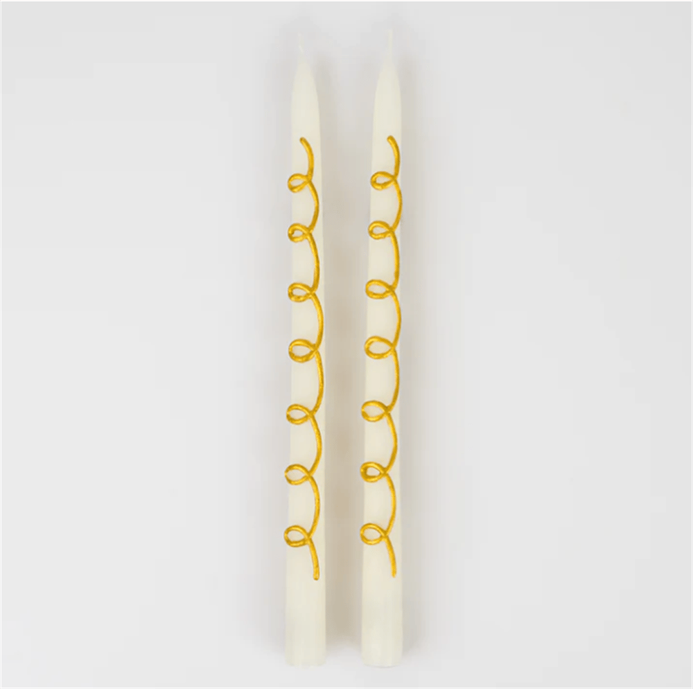 Meri Meri - Gold Swirl Taper Candles - Altın Kıvrımlı Mumlar (2'Li)