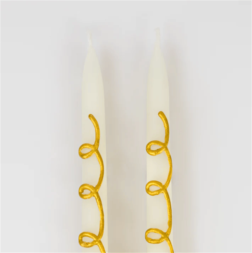 Meri Meri - Gold Swirl Taper Candles - Altın Kıvrımlı Mumlar (2'Li)