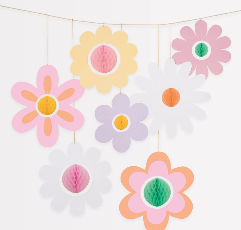 Meri Meri - Groovy Flower Hanging Decorations - Çiçekler Asılan Dekorlar (7'li)