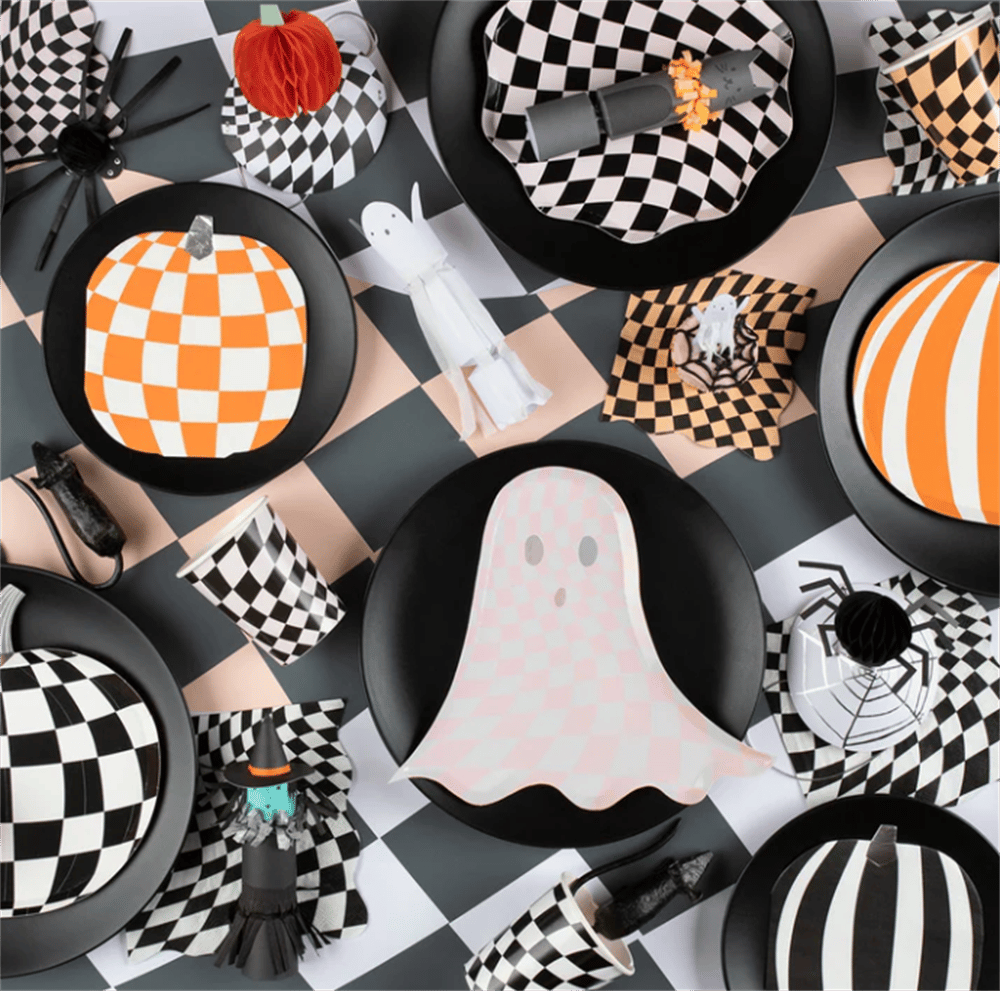 Meri Meri - Halloween Checker Dinner Plates - Cadılar Bayramı Damalı Tabaklar (8'li)