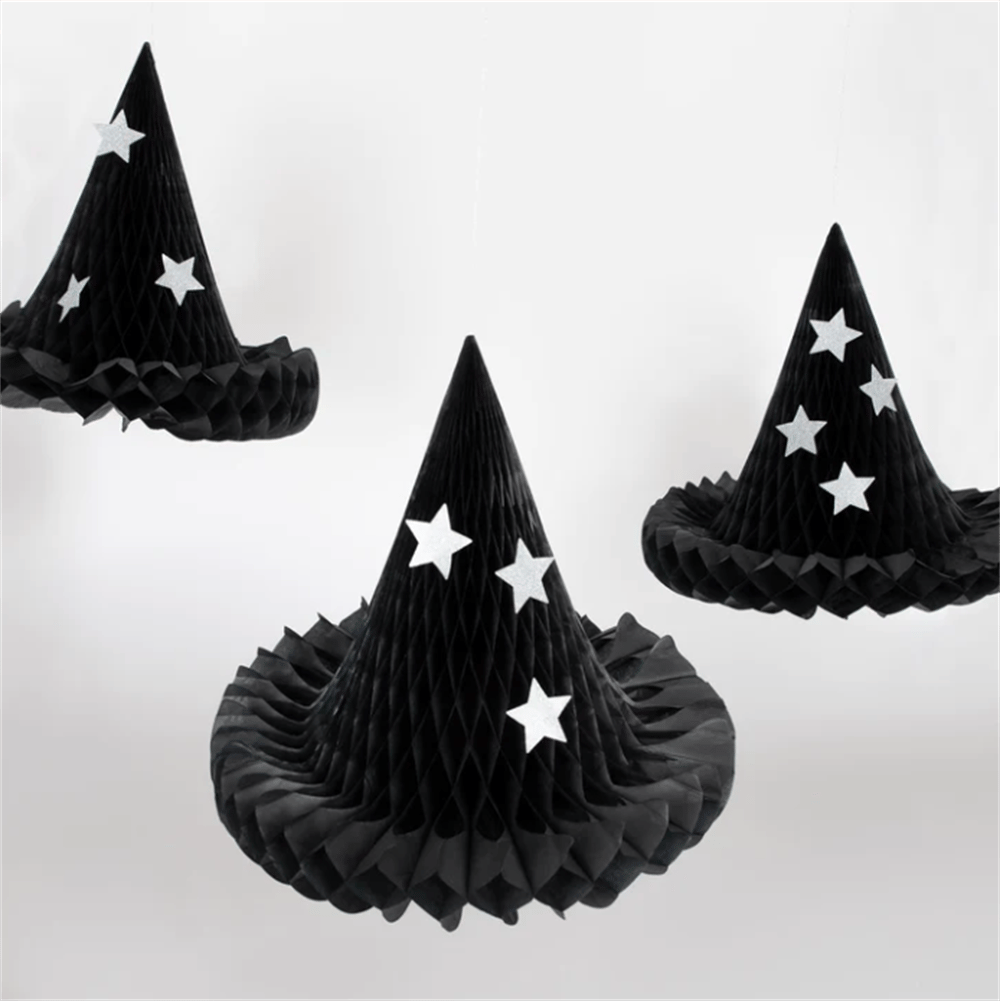 Meri Meri - Hanging Honeycomb Witch Hat Decorations - Cadı Şapka Dekorları (3'Lü)