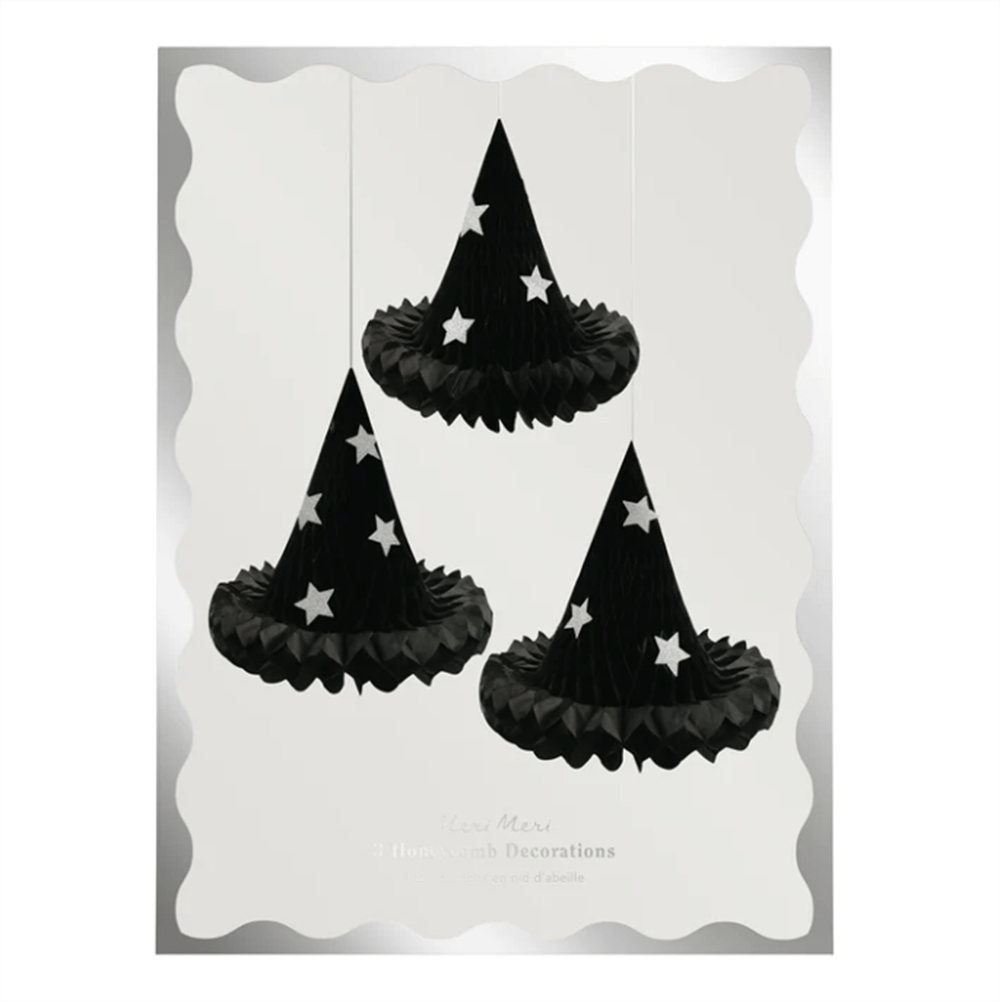 Meri Meri - Hanging Honeycomb Witch Hat Decorations - Cadı Şapka Dekorları (3'Lü)