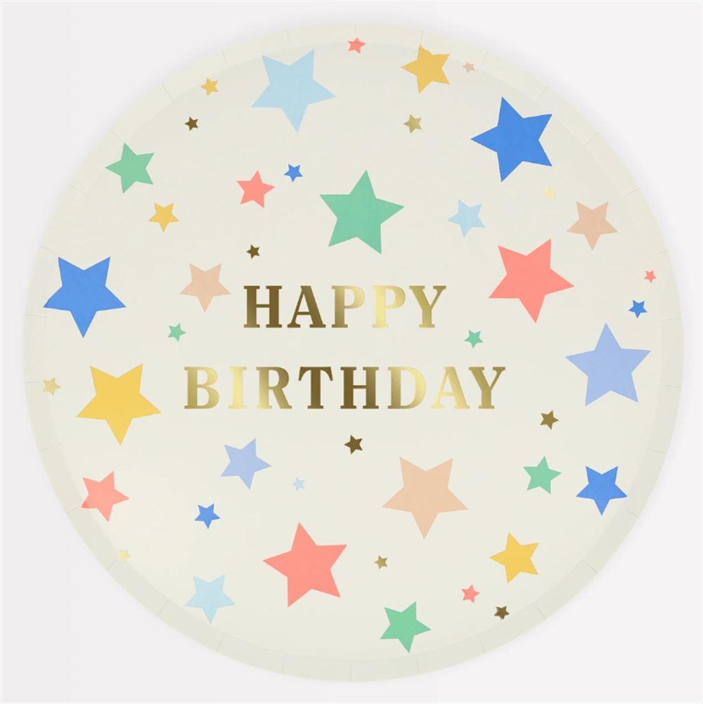 Meri Meri - Happy Birthday Stars Dinner Plates - Happy Birthday Yıldızlar Tabalar (L) (X8)