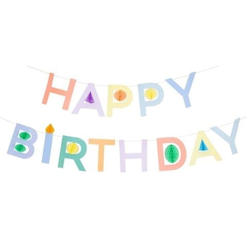 Meri Meri - Honeycomb Happy Birthday Garland Set - Petek Mutlu Yıllar Asılan Süs Seti