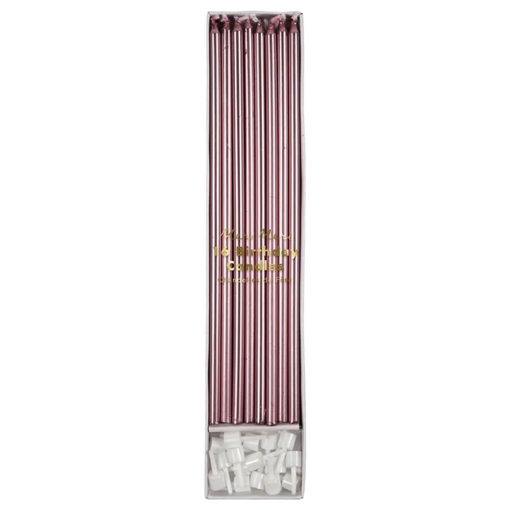 Meri Meri - Metallic Pink Long Candles - Uzun Metalik Pembe Mum