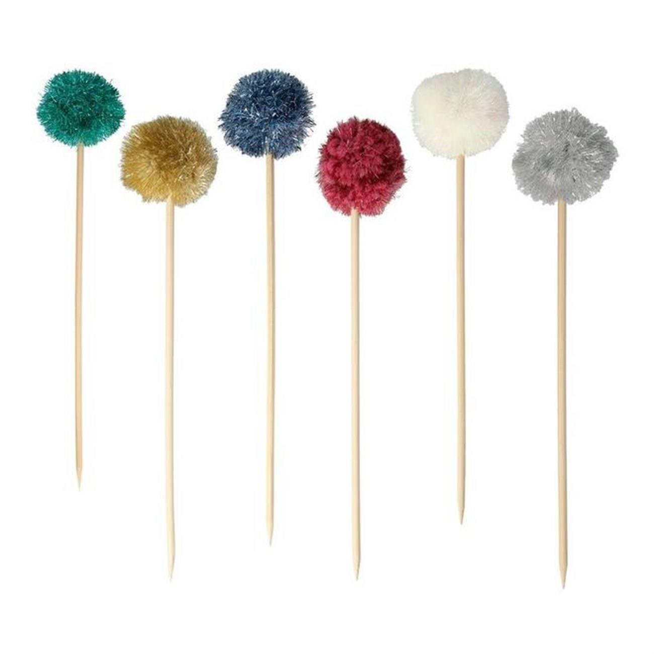 Meri Meri - Metallic Pompom Cake Toppers - Metalik Ponponlu Pasta Süsleri