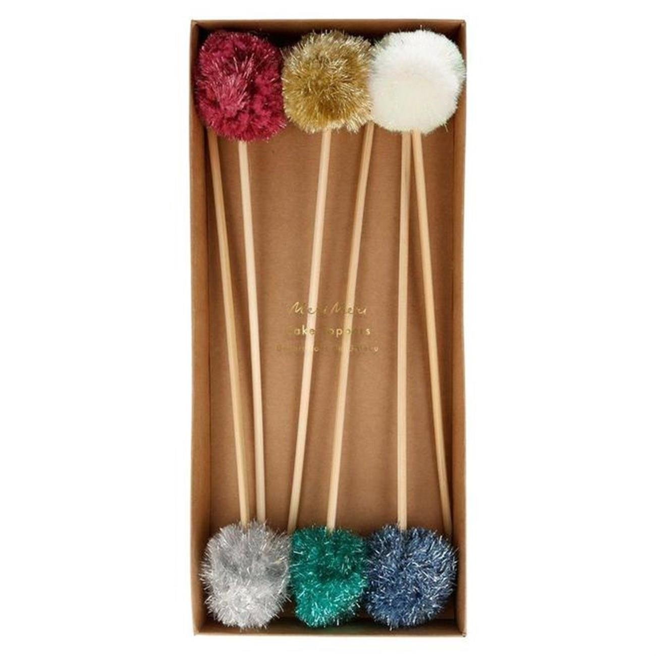 Meri Meri - Metallic Pompom Cake Toppers - Metalik Ponponlu Pasta Süsleri