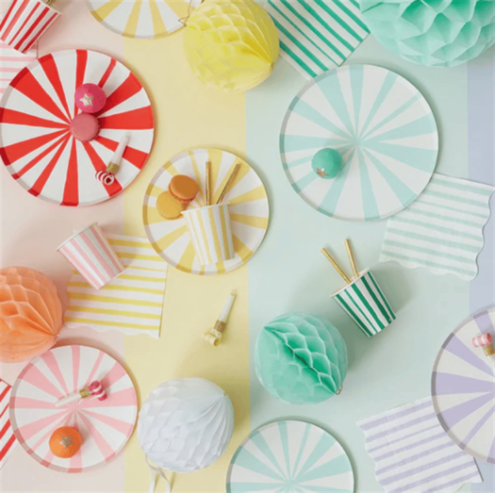 Meri Meri - Mint Stripe Plate - Mint Çizgili Tabaklar - S - 8'Li