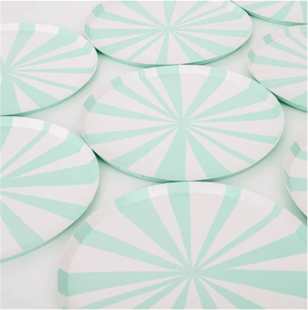 Meri Meri - Mint Stripe Plate - Mint Çizgili Tabaklar - S - 8'Li