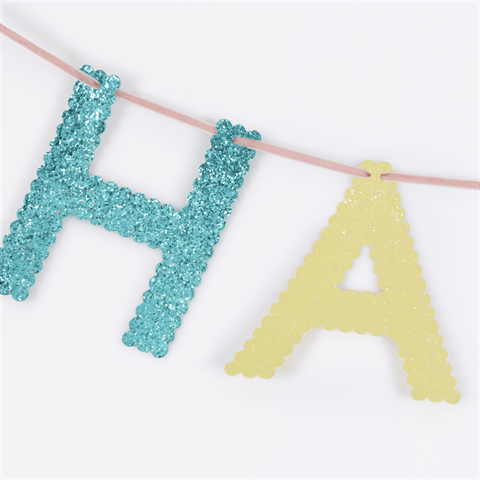 Meri Meri - Mixed Glitter Fabric Happy Birthday Garland - Karışık Simli Kumaş Mutlu Yıllar Asılan Süsü