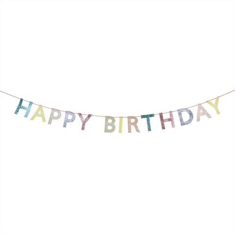Meri Meri - Mixed Glitter Fabric Happy Birthday Garland - Karışık Simli Kumaş Mutlu Yıllar Asılan Süsü