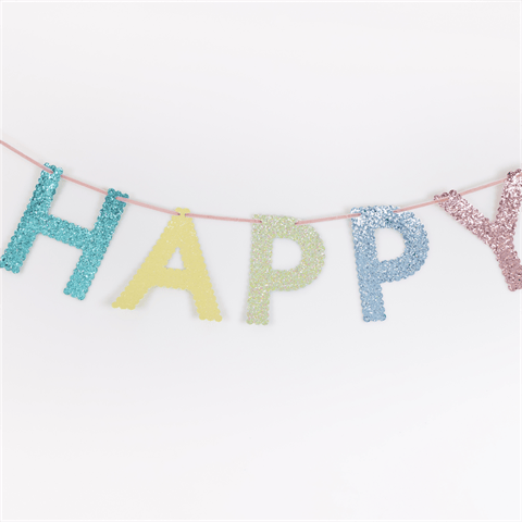 Meri Meri - Mixed Glitter Fabric Happy Birthday Garland - Karışık Simli Kumaş Mutlu Yıllar Asılan Süsü