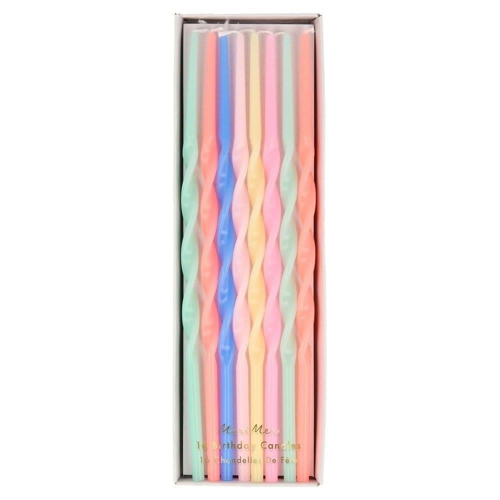 Meri Meri - Mixed Twisted Long Candles - Renkli Kıvrımlı Uzun Mumlar - 16'Lı