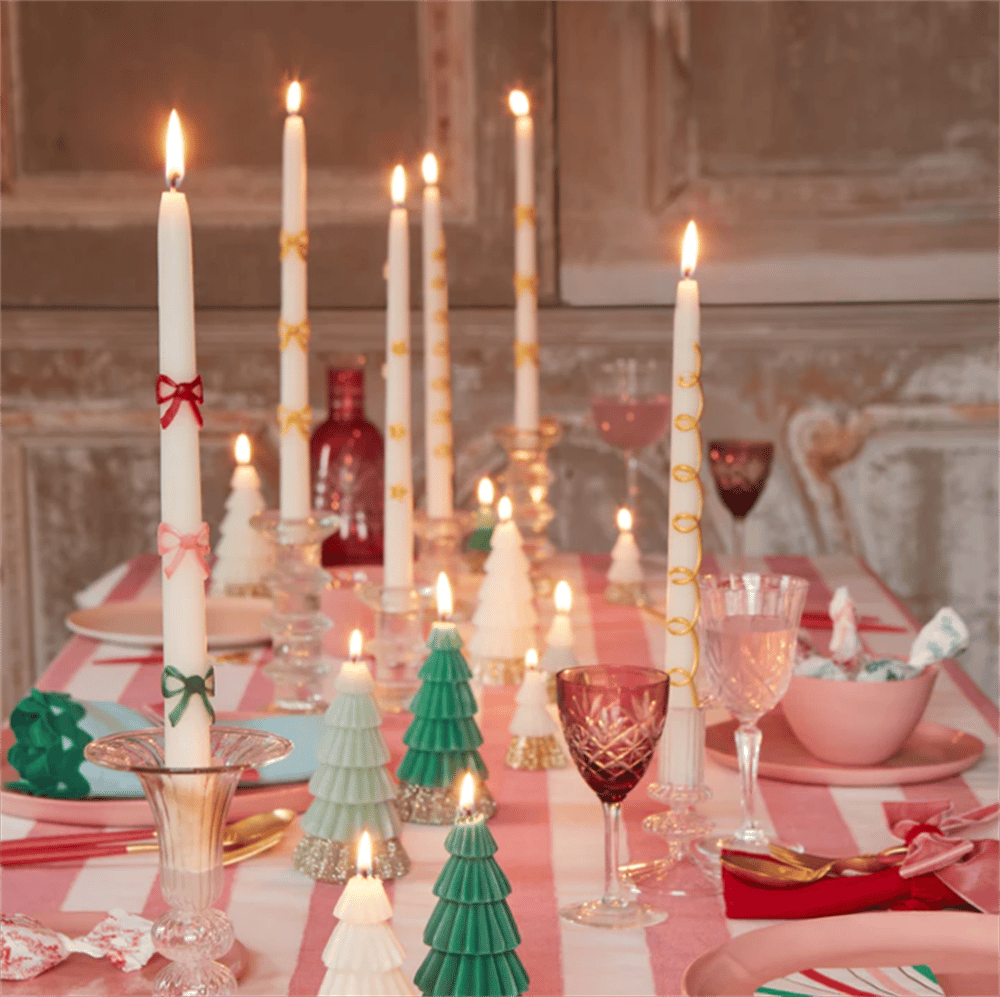 Meri Meri - Multi Colour Bow Taper Candle - Renkli Kurdeleli Mumlar (2'Li)