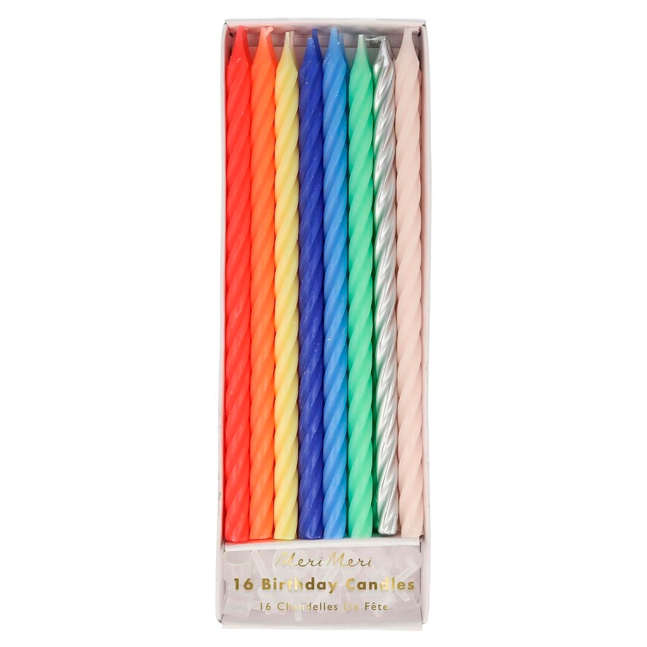 Meri Meri - Multi Neon Twisted Candles - Neon Mumlar
