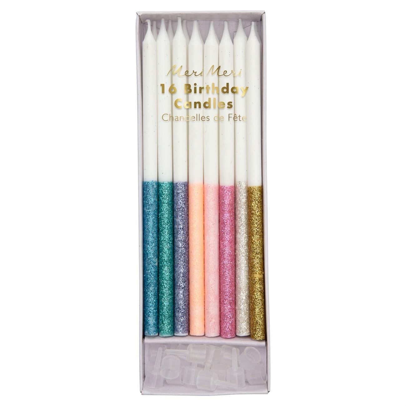 Meri Meri - Multicolor Dipped Glitter Candles - Çok Renkli Simli Mumlar