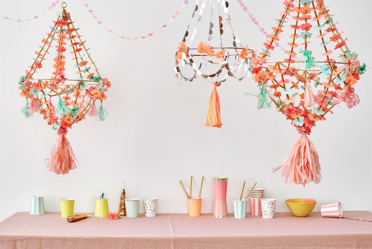 Meri Meri - Neon & Gold Fabric Chandelier - Neon & Altın Süs Avize