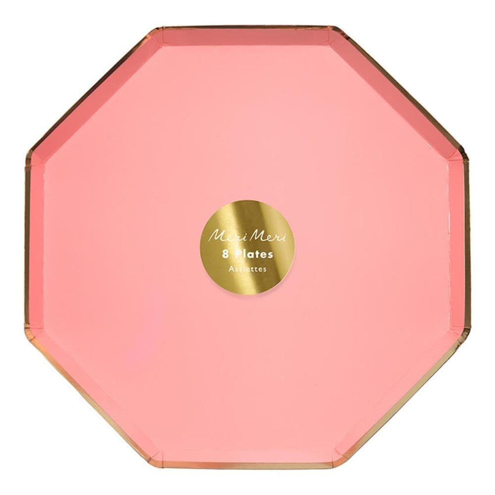 Meri Meri - Neon Coral Plates - Neon Mercan Tabaklar - L - 8'Li