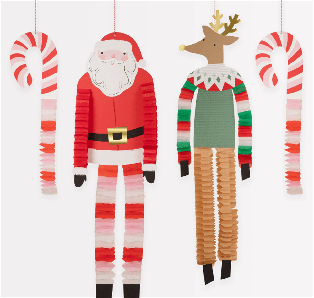 Meri Meri - Noel Baba Ve Ren Geyiği Asılan Süsler - 4 Adet