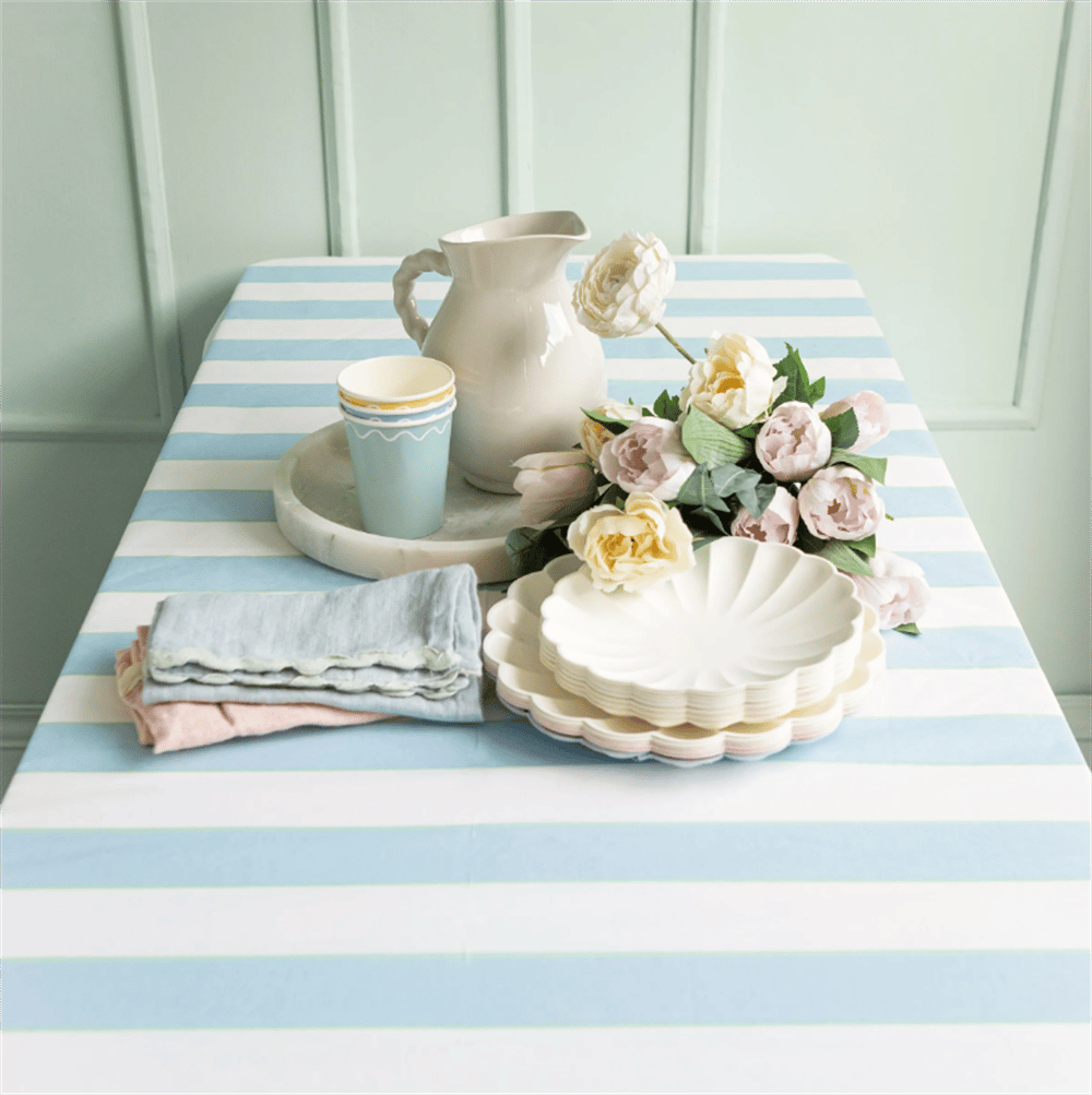 Meri Meri - Pale Blue Stripe Tablecloth - Soluk Mavi Çizgili Kağıt Masa Örtüsü