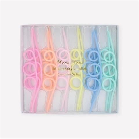 Meri Meri - Pastel Loopy Candles - Pastel Renk Kıvrımlı Mumlar - 16 Adet
