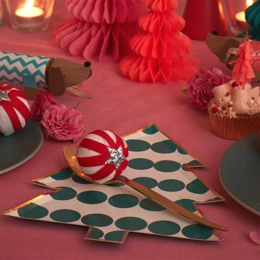 Meri Meri - Patterned Christmas Tree Plates - Yeni Yıl Ağacı Şekilli Tabaklar - 8'li