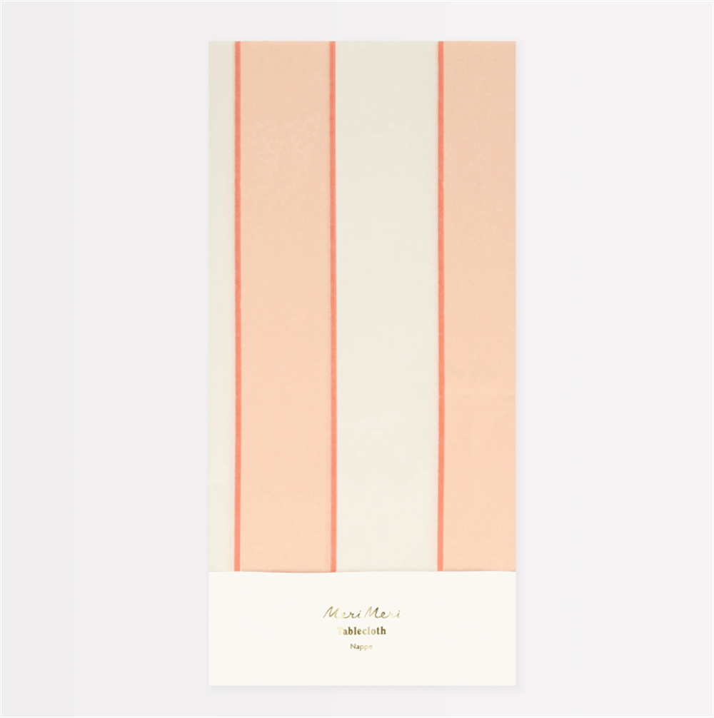 Meri Meri - Peach Stripe Tablecloth - Şeftali Tonlu Çizgili Kağıt Masa Örtüsü