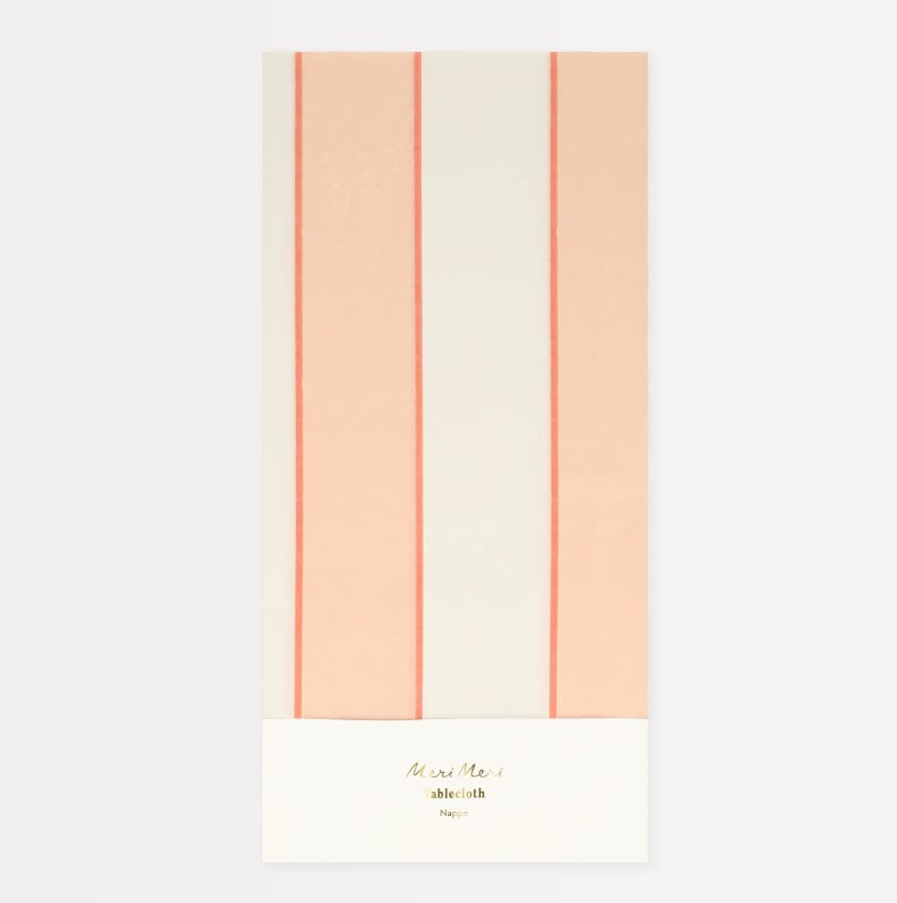 Meri Meri - Peach Stripe Tablecloth - Şeftali Tonlu Çizgili Kağıt Masa Örtüsü