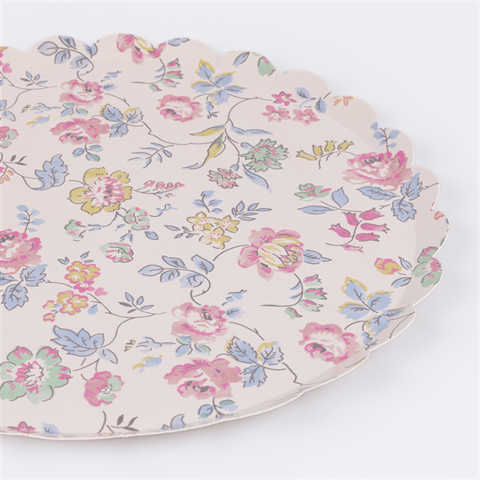 Meri Meri - Pembe Vintage Çiçek Desenli Tabaklar- L - 8 Adet