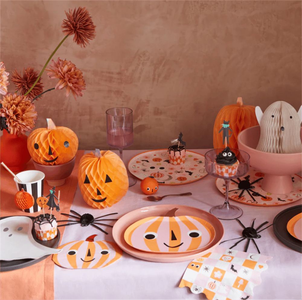 Meri Meri - Pink & Orange Stripy Pumpkin Napkins - Pembe & Turuncu Çizgili Balkabağı Peçeteler (16'L
