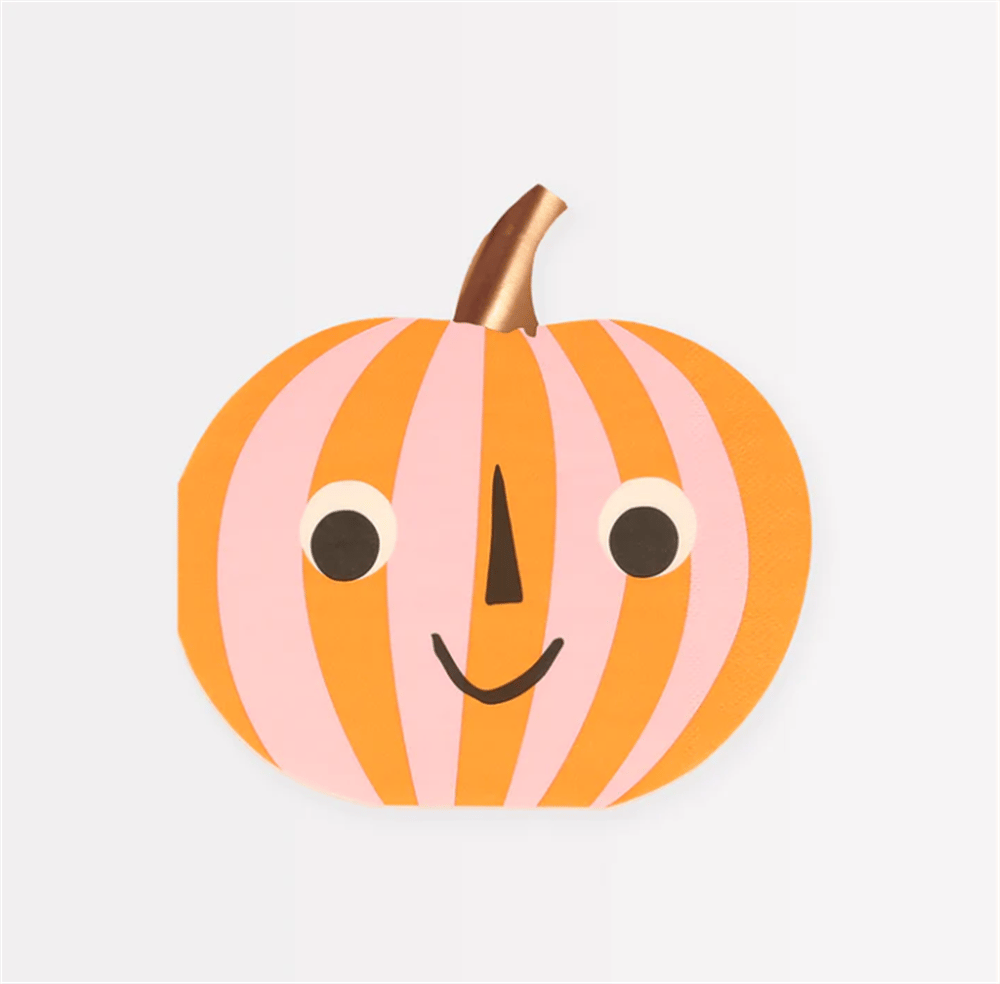 Meri Meri - Pink & Orange Stripy Pumpkin Napkins - Pembe & Turuncu Çizgili Balkabağı Peçeteler (16'L