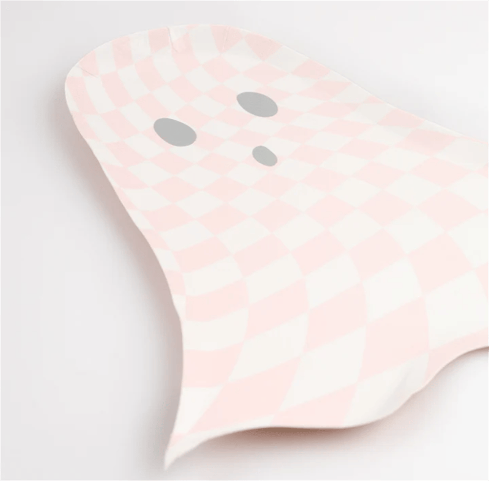 Meri Meri - Pink Checker Ghost Plates - Pembe Hayalet Tabaklar (8'Li)