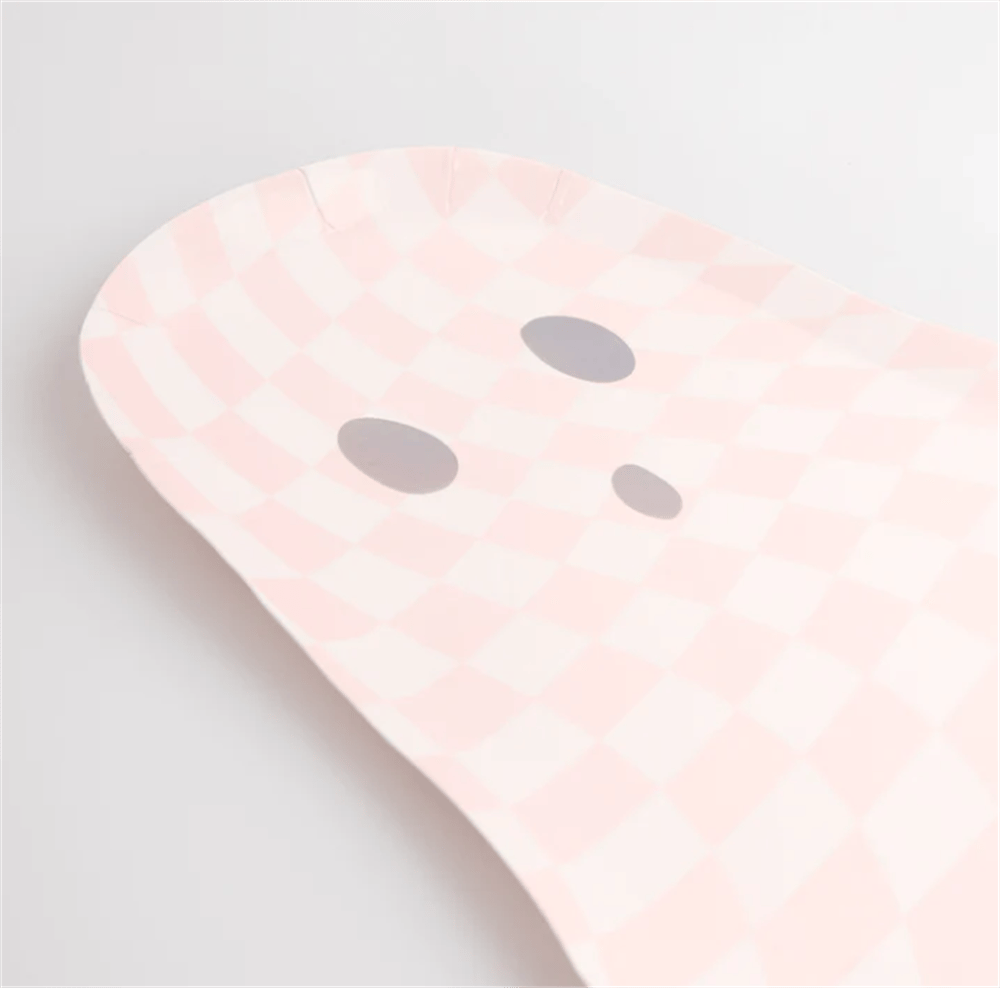 Meri Meri - Pink Checker Ghost Plates - Pembe Hayalet Tabaklar (8'Li)