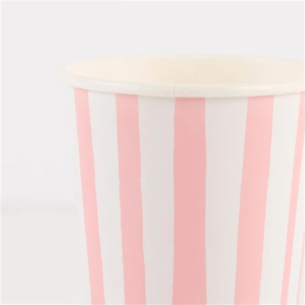 Meri Meri - Pink Stripe Cups - Pembe Çizgili Bardaklar - 8'Li