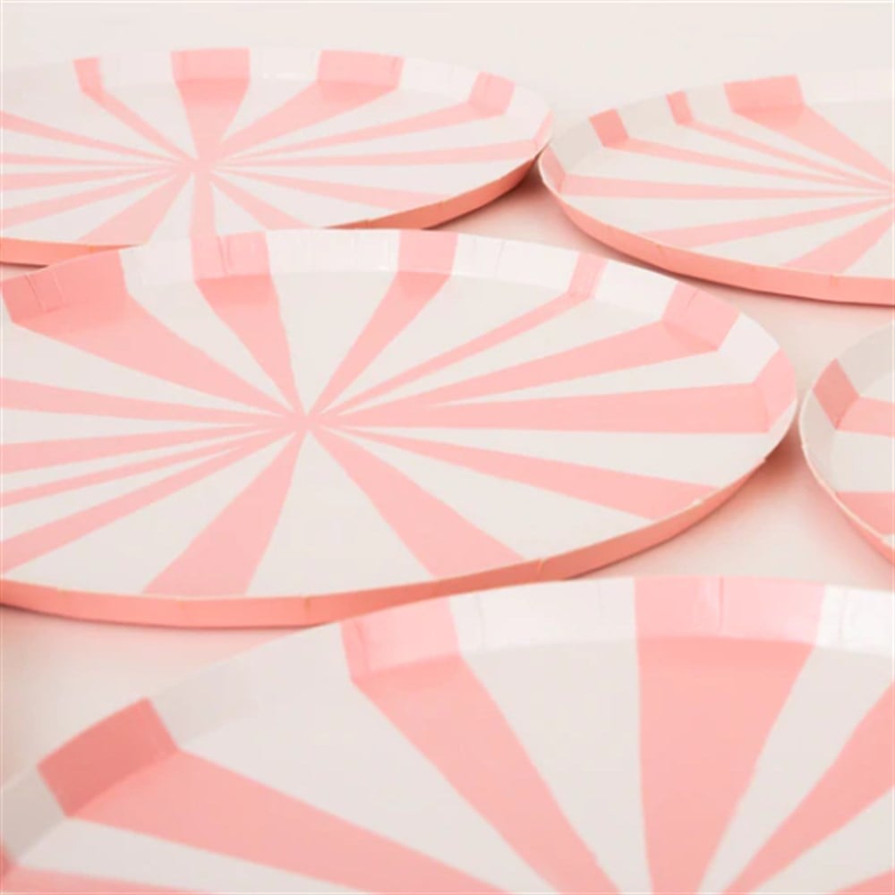 Meri Meri - Pink Stripe Plates - Pembe Çizgili Tabaklar - S - 8'Li