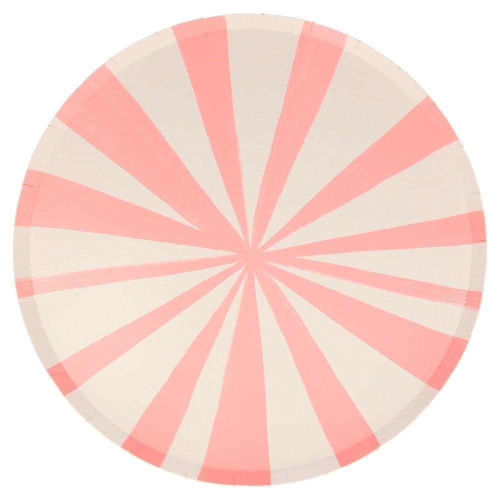 Meri Meri - Pink Stripe Plates - Pembe Çizgili Tabaklar - L - 8'Li