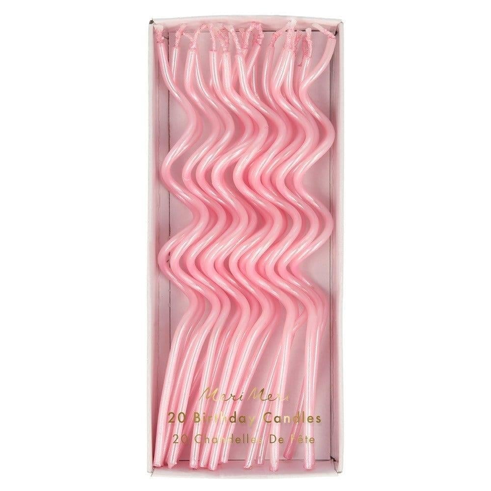 Meri Meri - Pink Swirly Candles - Pembe Kıvrımlı Mumlar - 20'Li