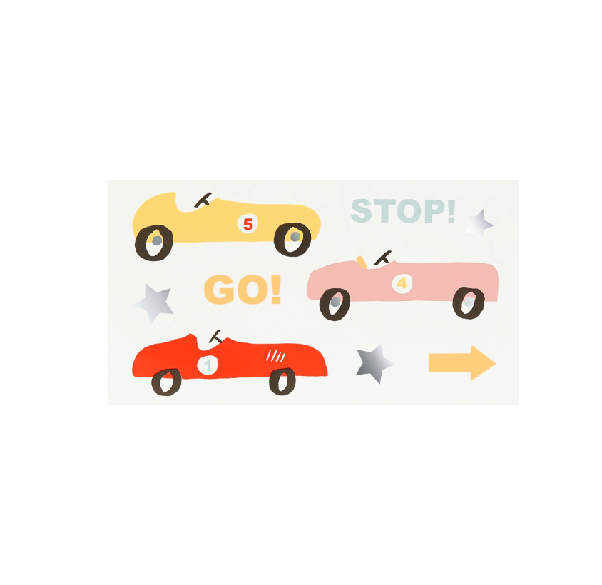 Meri Meri - Race Cars Tattoos - Araba Yarışı Geçici Dövmeler (x2)